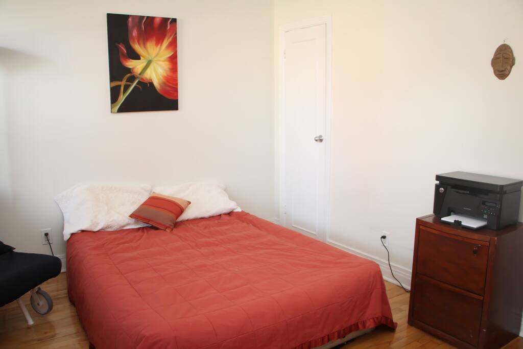 Private room with queen inflatable bed and single sofa bed