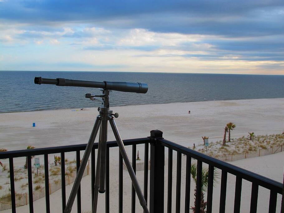 Private balcony view. Powerful optics provided to view beach & bird action.