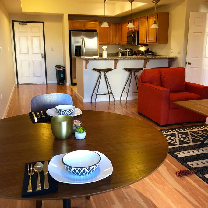 Living room accented by a spacious floor plan.
