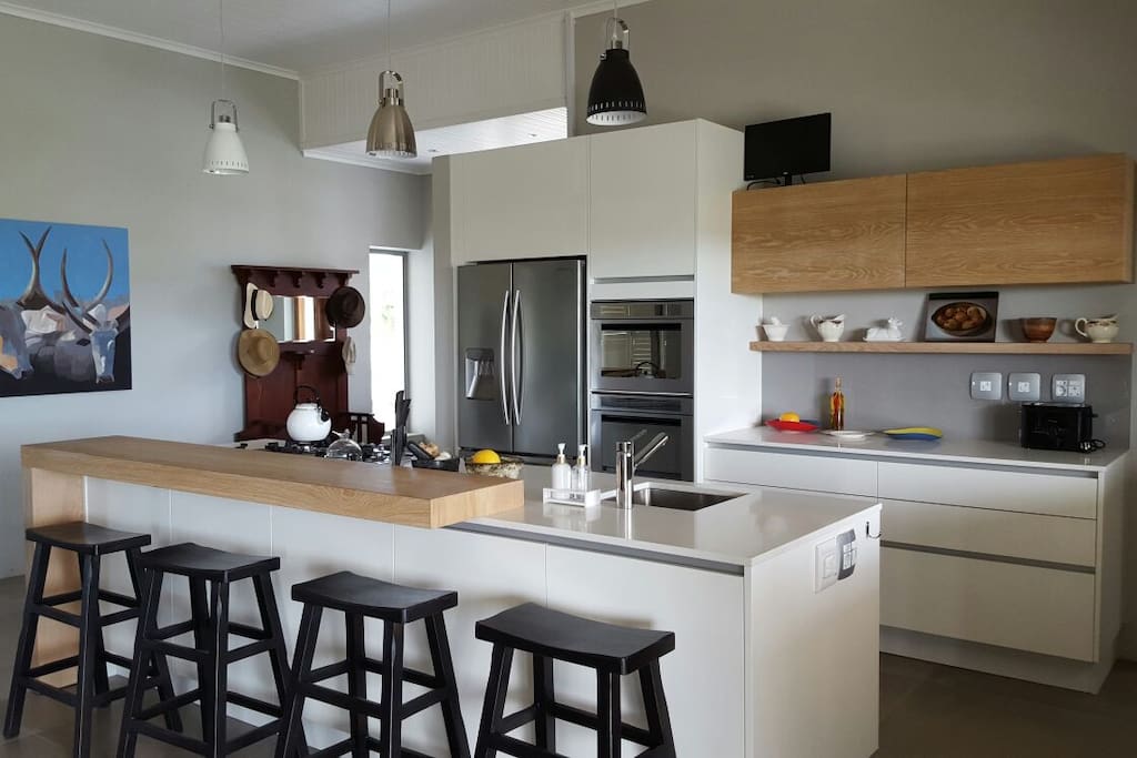 Open plan kitchen, stove and hob