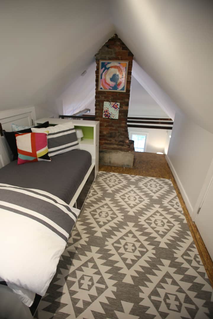 bed #3 beside a sweet chimney. Right is ladder down