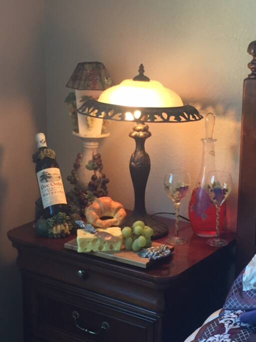 Warm and inviting.
Candle lit room.