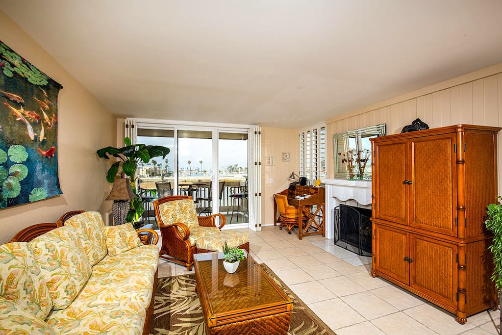 living room with whitewater, river and harbor views