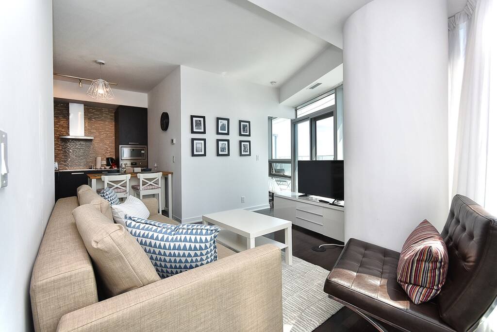 Living room is modern and comfortable