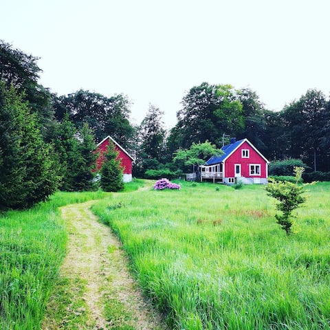 Hubane maja rohelises ümbruses Vallåseni suusa lähedal