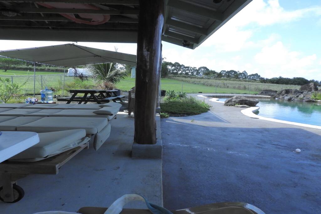 Pavillion and canopy with picnic tables.