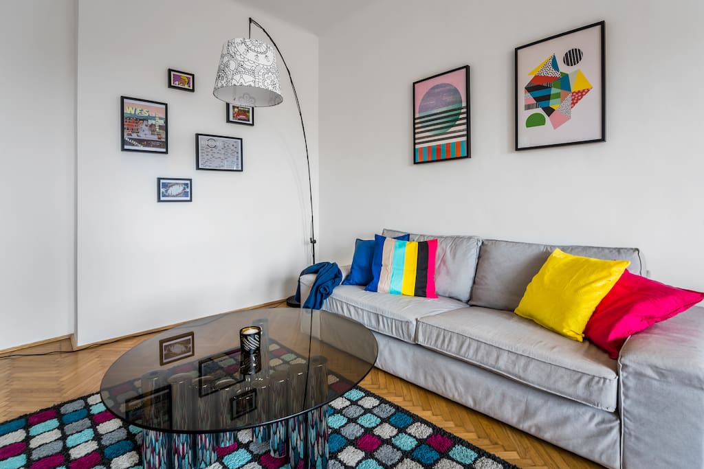 A big, comfortable sofa that can be used as a bed for one