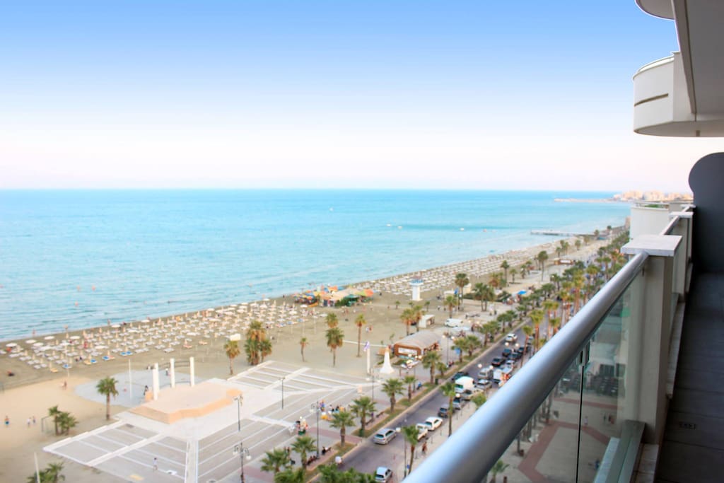 All day round lively Finikoudes beach view from the spacious balcony.