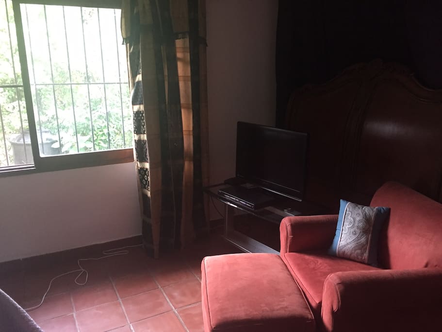 The King room has great privacy - watch the TV with cable and DVD player or read on the comfy seating area with lots of natural light during the day