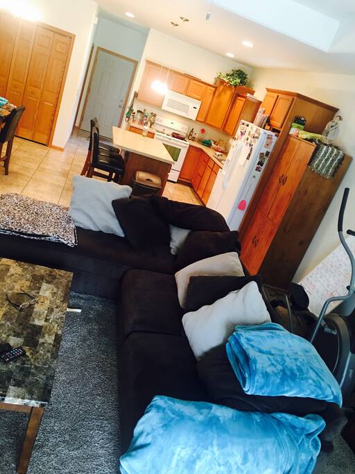 Great living room and kitchen with deck