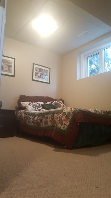 A queen size bed, nice amenities, great closet space. Complete with a dresser and a full-size mirror. You also access free Wi-Fi that's around the whole property.