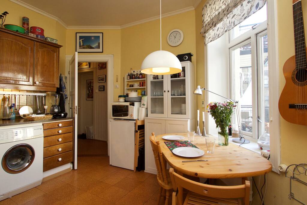 Kitchen with window facing the backyard