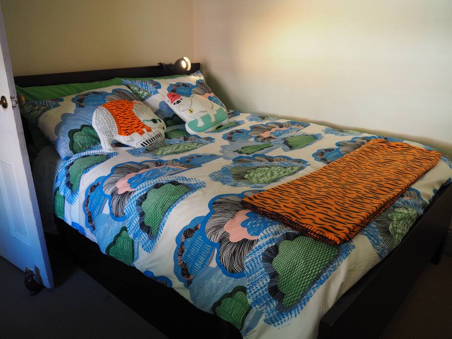 Bedroom with comfy queen bed.