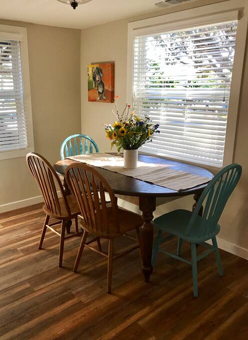 Separate dining room accommodates up to six comfortably.
