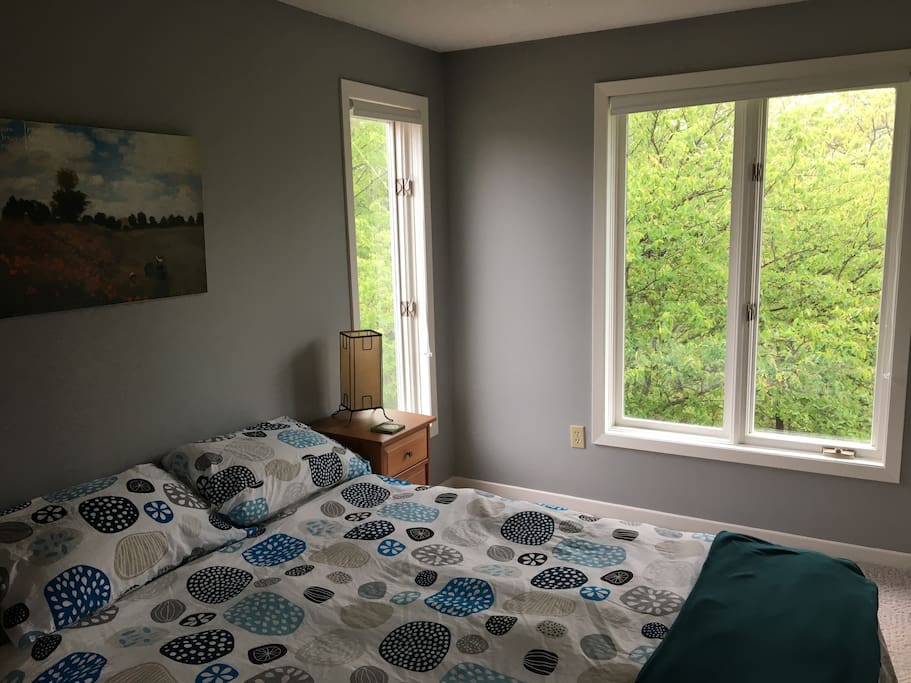 Quiet, comfortable bedroom with a beautiful view of the ravine.