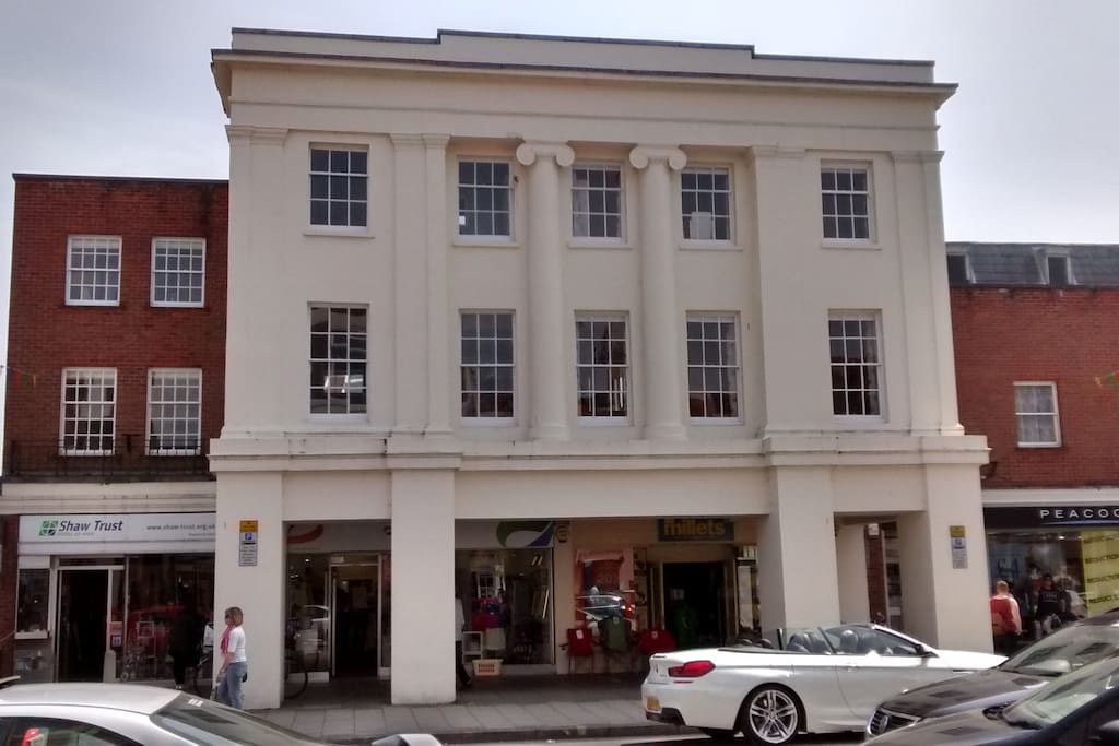Grosvenor House seen from the High Street. the apartment consists of the 3 sets of windows from the right, 2 storeys