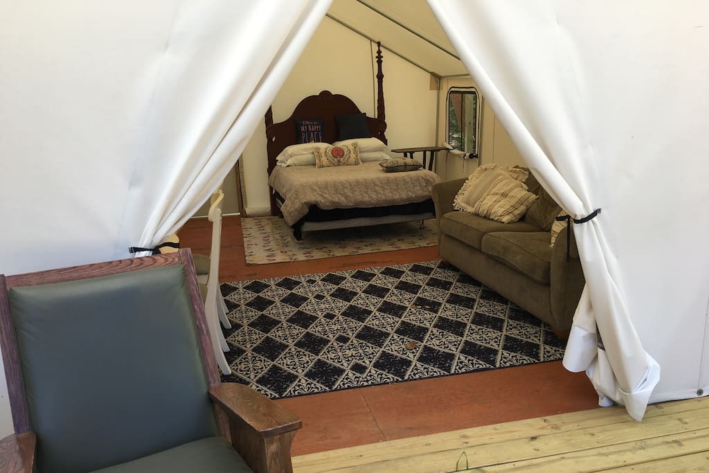 Queen Size Bed (Purple Mattress) and a sofa sleeper.