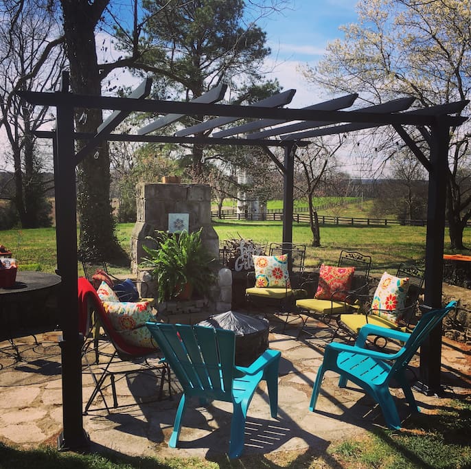 Just added outdoor pergola and fire pit for roasting marshmallows! Come visit and stay at Historic Beechmont Farm!