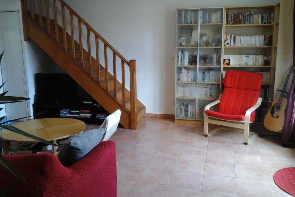 La télé, le lecteur blue-ray et dvd, la playstation 3, la wii, et la bibliothèque vous feront passer d'agréables moments (Attention : la guitare est pour gaucher).