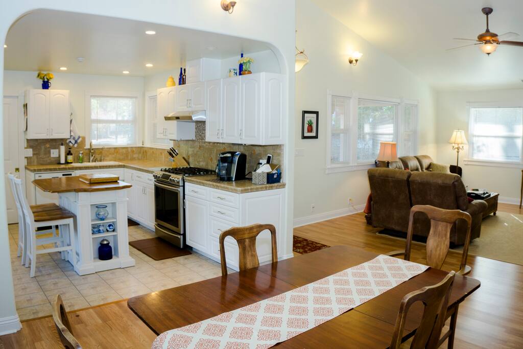 Spacious main area including kitchen, dining and living room.