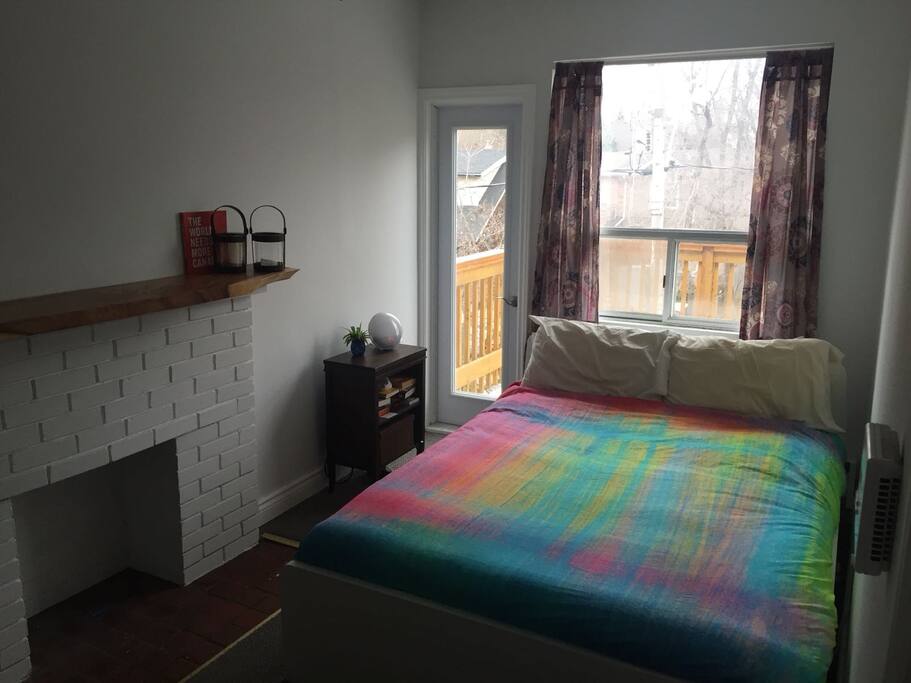 Comfy bed with lots of light