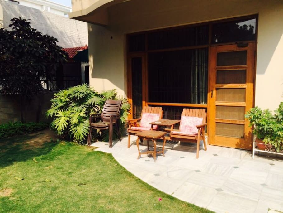 Just outside your room. Perfect location to enjoy morning Tea/Coffee