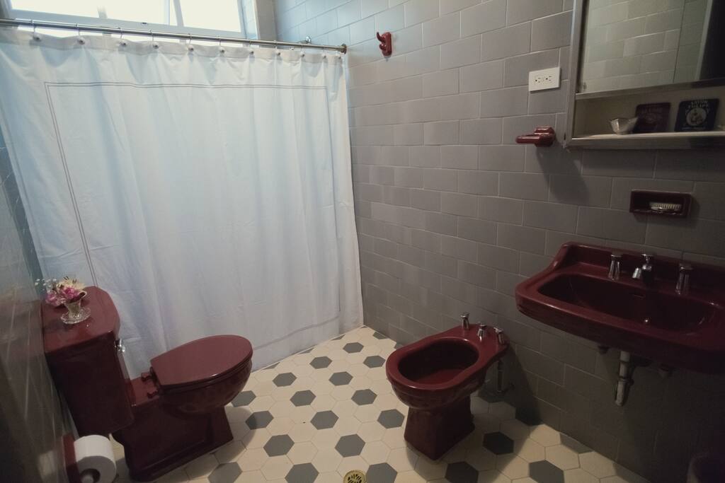 Full bathroom located down stairs