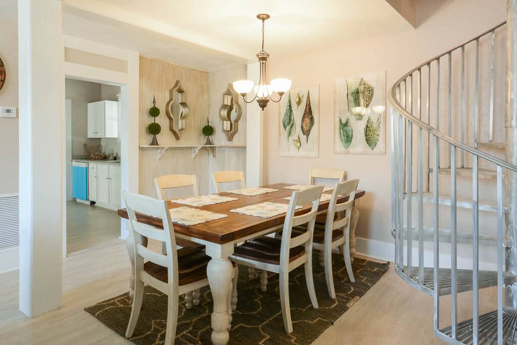 Large Farmhouse table seats 6 plus a highchair