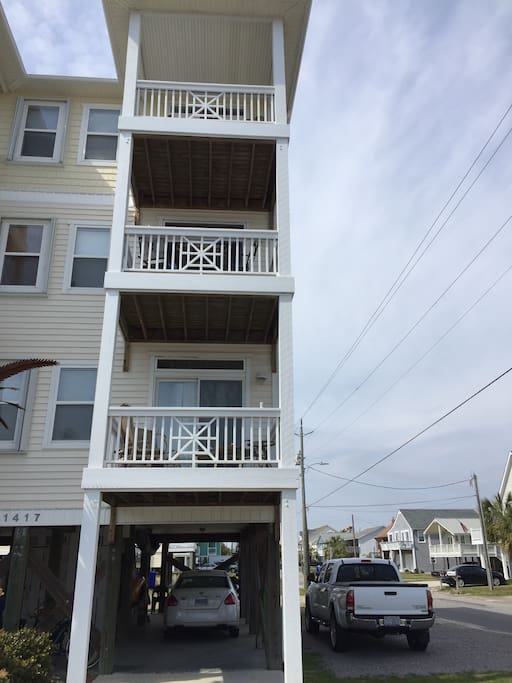 Three decks out front. The view from the top is beautiful!