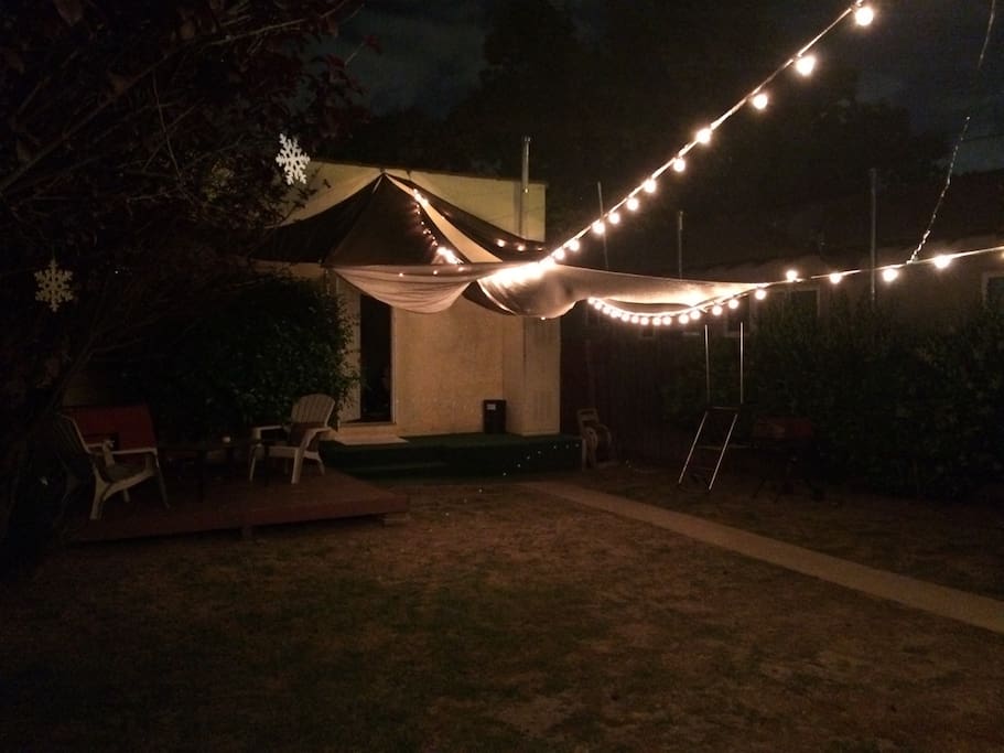 Backyard bubble lights at night