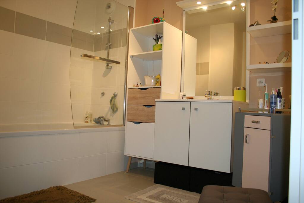 salle de bain.
grande baignoire et douche