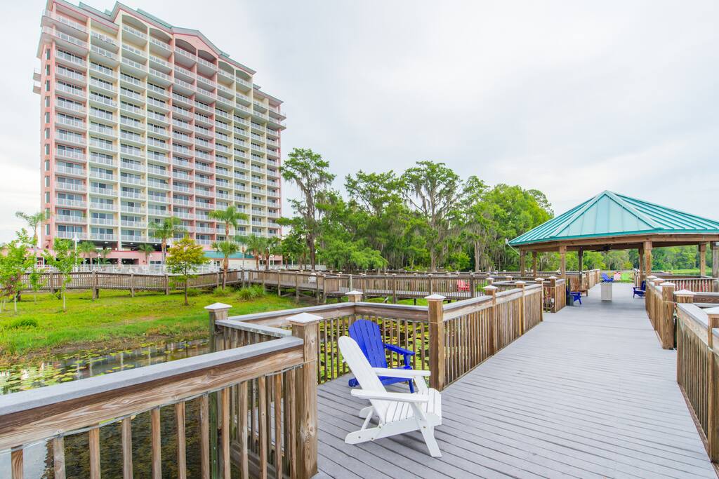 Enjoy a walk along the complex with lovely views of Lake Bryan.