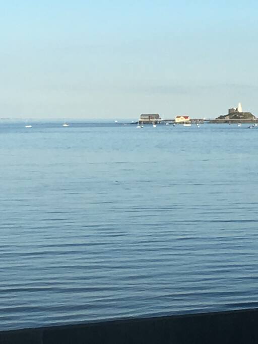 View from Bedroom balcony across to Mumbles Lighthouse and Lifeboat Station