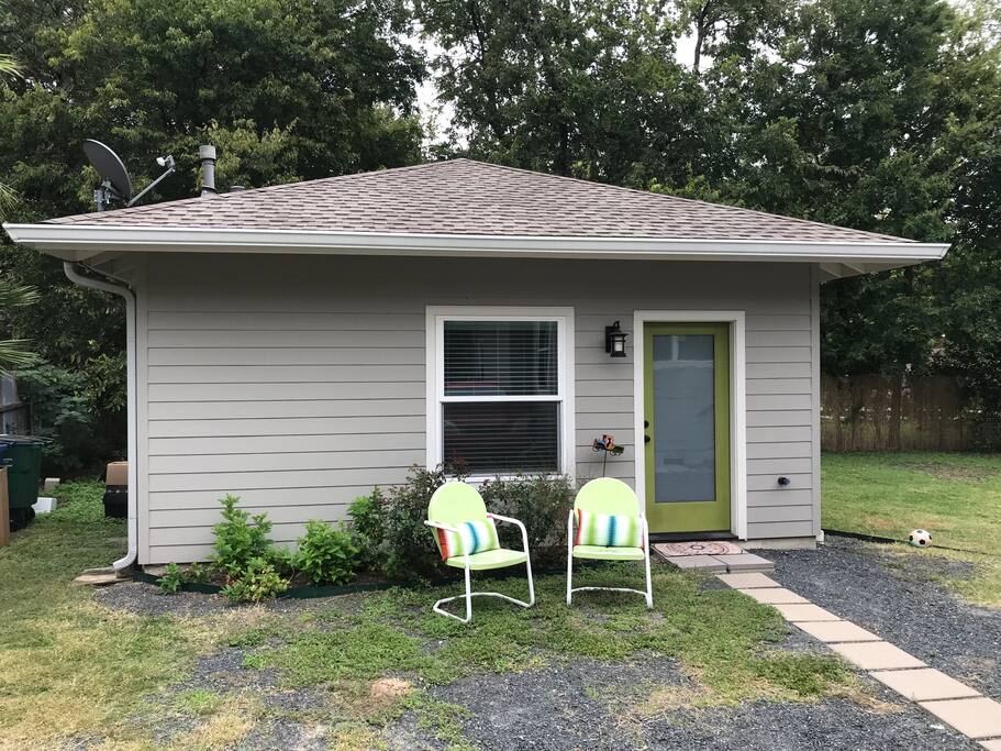 Here's the view from the driveway. Those two chairs have your names on 'em!