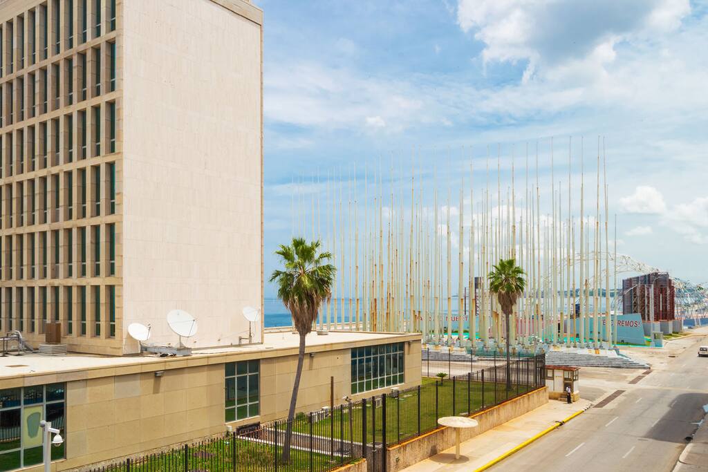 View from the balcony: seawall, fresh air