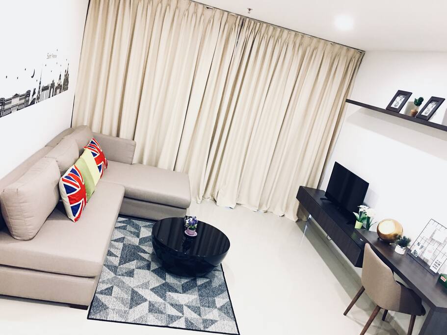 Flat TV with games, Built-in Study Table with chair, Sofa & Coffee Table
