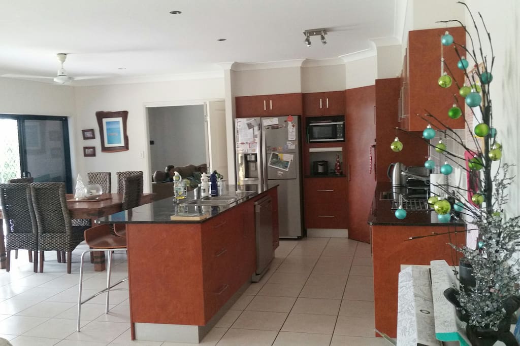 Large kitchen with dining area and sitting area