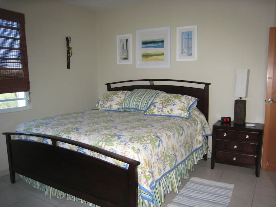 King size bed with comfy mattress and A/C.