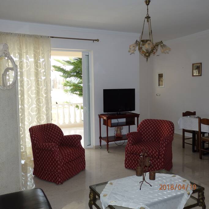 Living room and front balcony door
