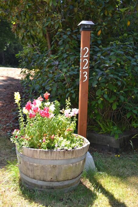 Address post at the end of the driveway.