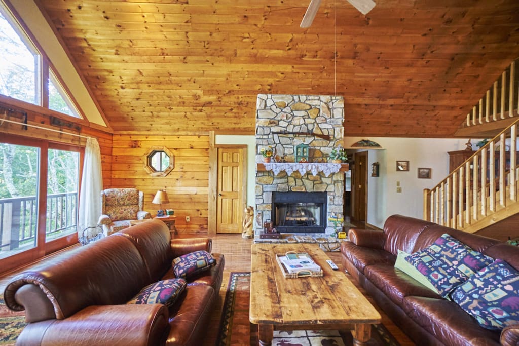 The stone gas fireplace will give you all the ambiance of a wood burning fireplace, without the need to carry wood.