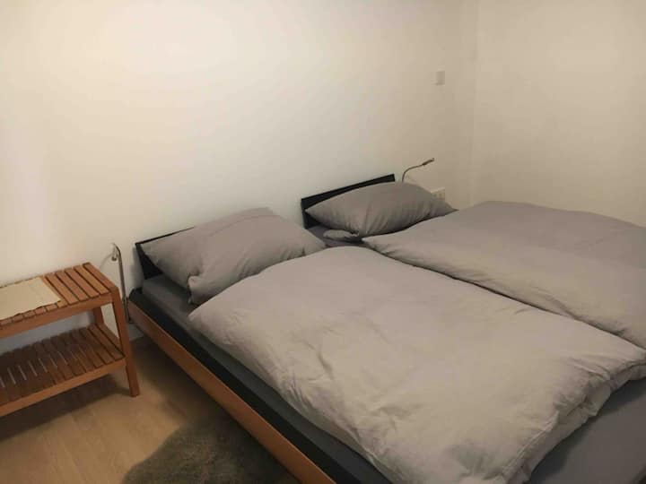 The bedroom with large double bed 