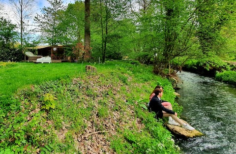 Wooden waterfront cabin for 2 people