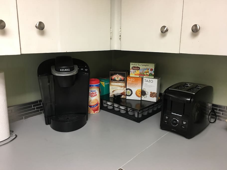 Coffee and tea are fully stocked.