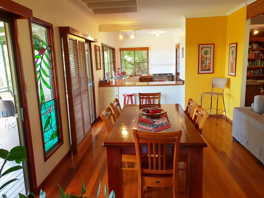 Kitchen and dining that open out to the North facing deck.