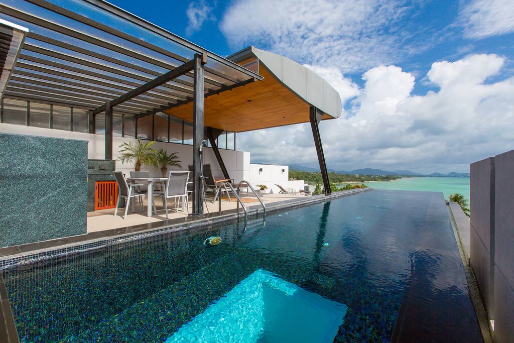 Spacious rooftop and pool window skylight
