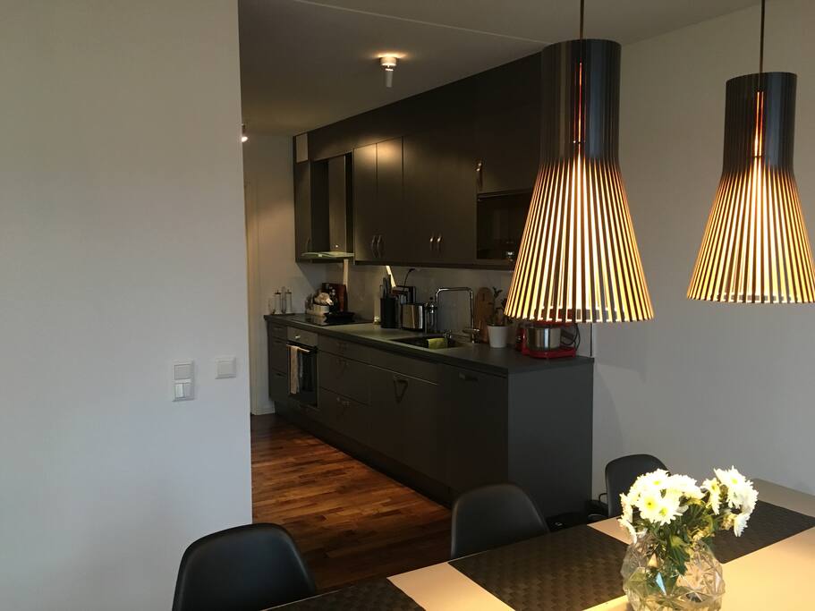 Open plan with kitchen..