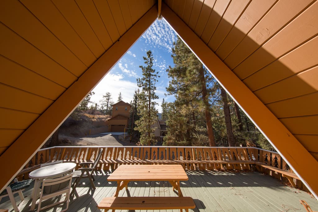 Experience the magic of Big Bear views on our cabin's huge front deck!