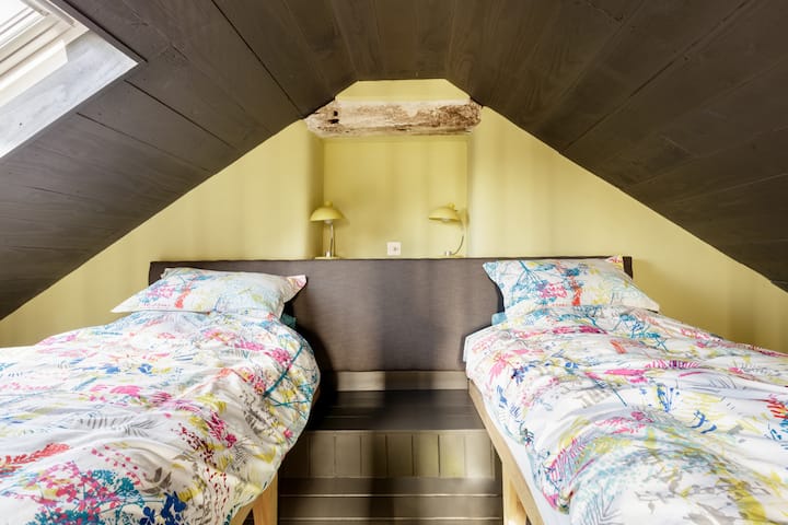Mezzanine bedroom - beds can be set up either as 2 x singles or zipped together to make 1 x Superking.