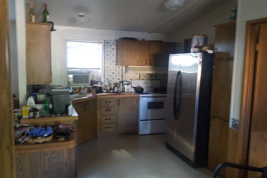 Kitchen large frige and bbq grill out side
